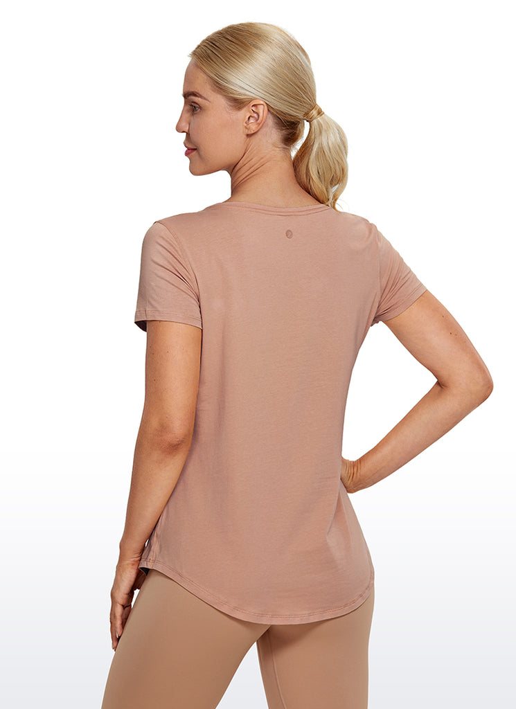 CRZ YOGA Women's Casual Relaxed Fit Shirts Pima Cotton Short Sleeves Pure Blue