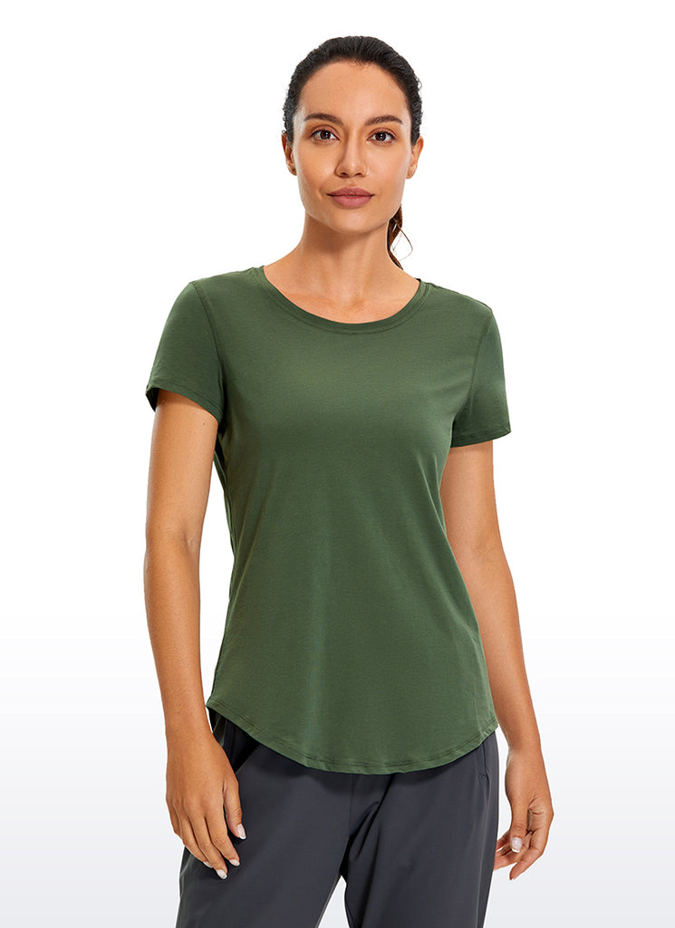 CRZ YOGA Women's Casual Relaxed Fit Shirts Pima Cotton Short Sleeves Grey Olive