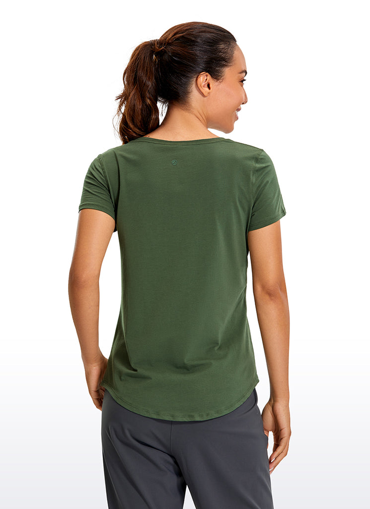 CRZ YOGA Women's Casual Relaxed Fit Shirts Pima Cotton Short Sleeves Grey Olive
