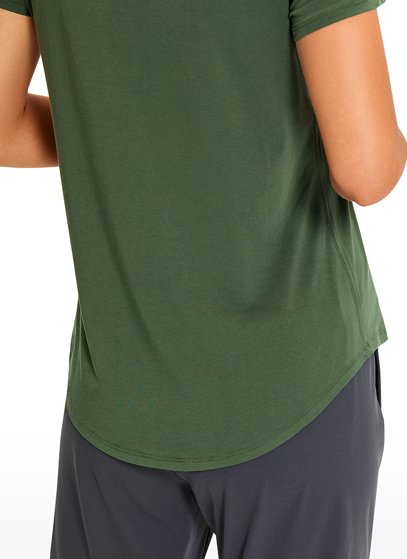 CRZ YOGA Women's Casual Relaxed Fit Shirts Pima Cotton Short Sleeves Grey Olive