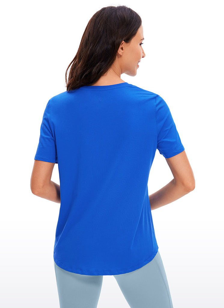 CRZ YOGA Women's Yoga Loose Fit Pima Cotton Short Sleeves White