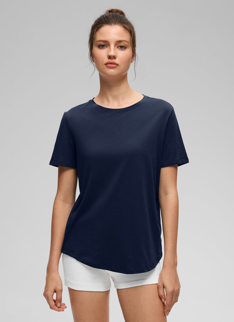 CRZ YOGA Women's Yoga Loose Fit Pima Cotton Short Sleeves Hot Fudge Brown