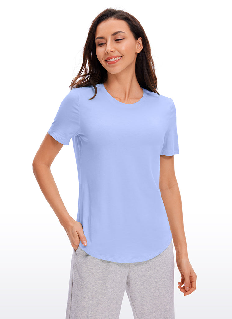 CRZ YOGA Women's Yoga Loose Fit Pima Cotton Short Sleeves Strong Blue