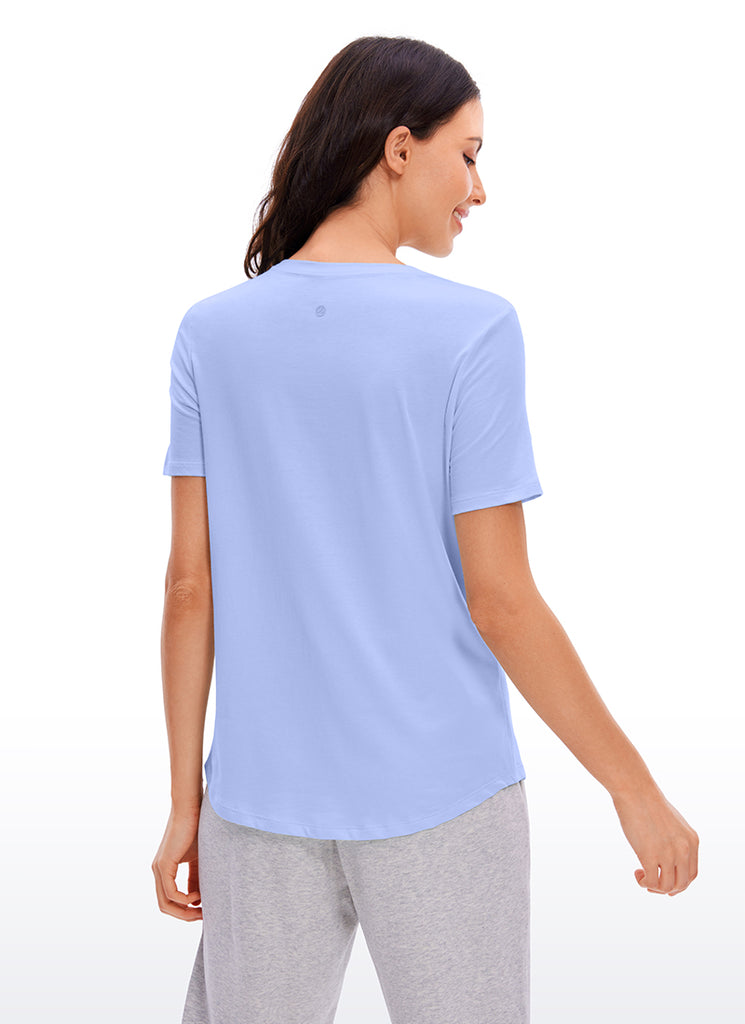 CRZ YOGA Women's Yoga Loose Fit Pima Cotton Short Sleeves Strong Blue