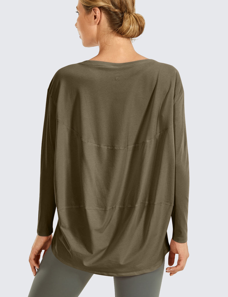 CRZ YOGA Women's Casual Loose Fit Pima Cotton Long Sleeves Boat Neck Carbon heather