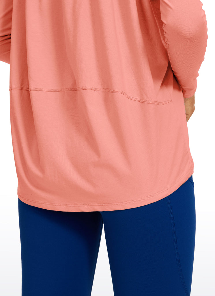 CRZ YOGA Women's Casual Loose Fit Pima Cotton Long Sleeves Boat Neck Peach Pink