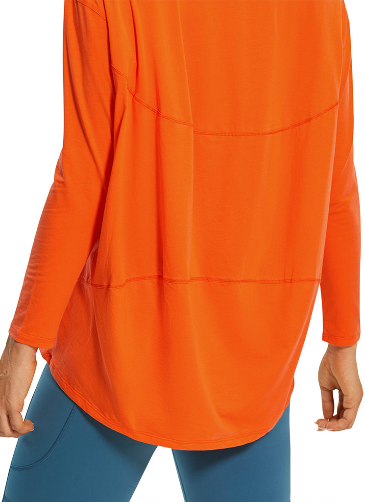 CRZ YOGA Women's Casual Loose Fit Pima Cotton Long Sleeves Boat Neck Coral