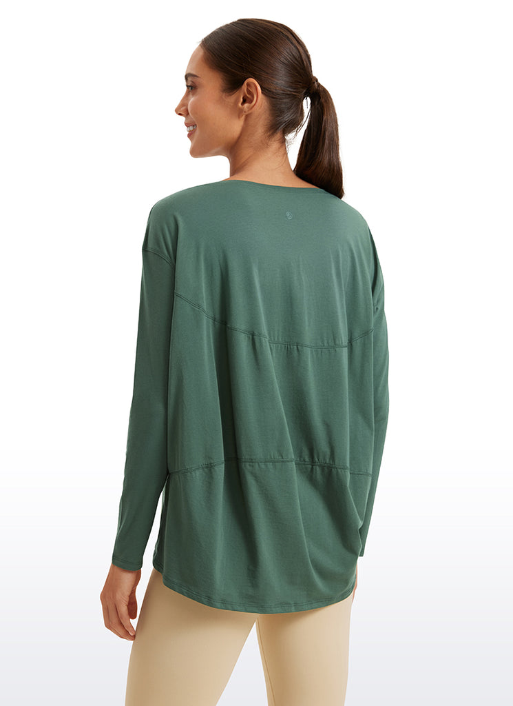 CRZ YOGA Women's Casual Loose Fit Pima Cotton Long Sleeves Boat Neck Graphite Green