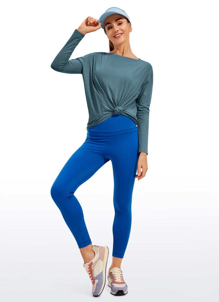 CRZ YOGA Women's Casual Loose Fit Pima Cotton Long Sleeves Boat Neck Heathered Medium Grey