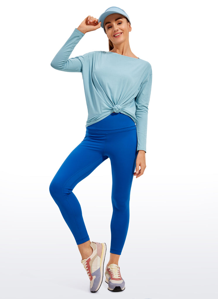 CRZ YOGA Women's Casual Loose Fit Pima Cotton Long Sleeves Boat Neck Olive yellow