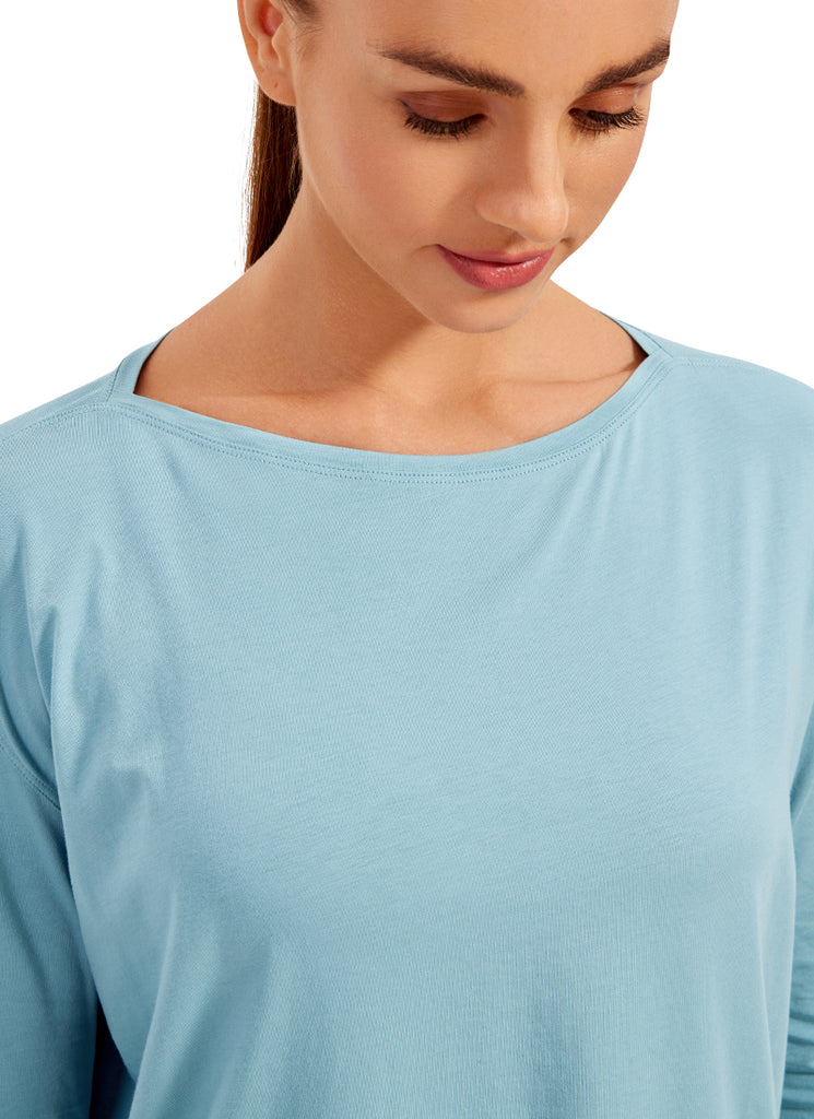 CRZ YOGA Women's Casual Loose Fit Pima Cotton Long Sleeves Boat Neck Camo Multi 6