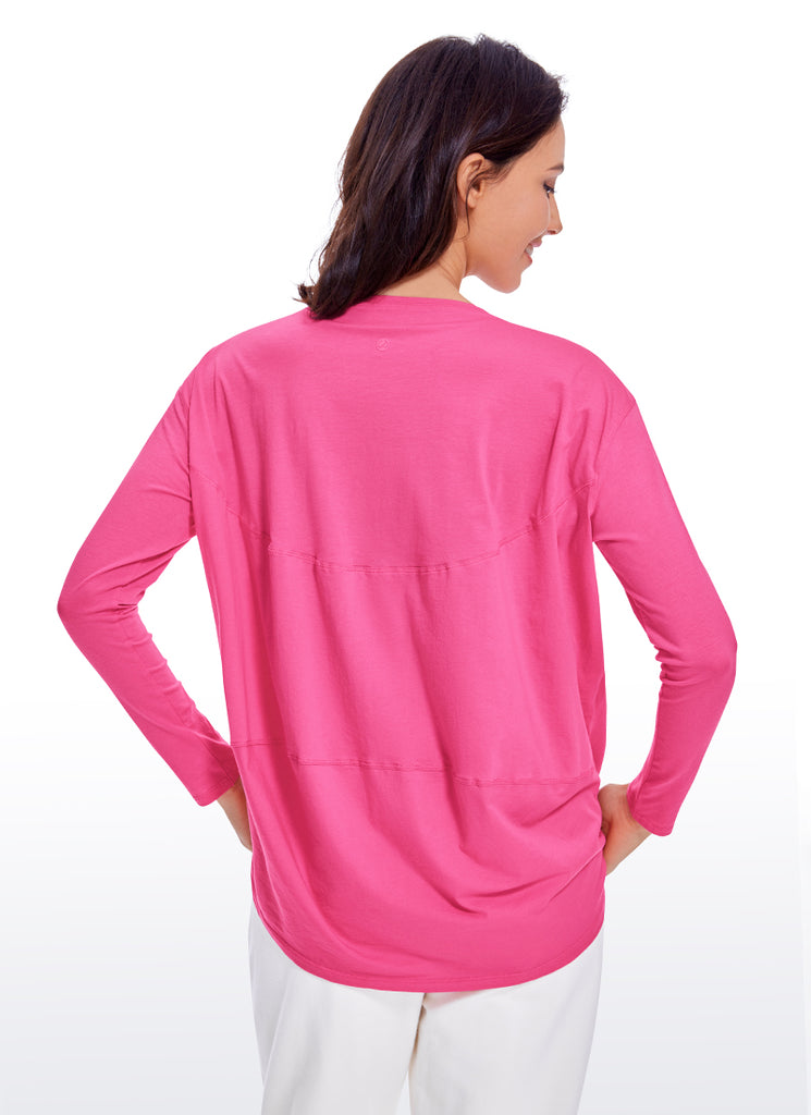 CRZ YOGA Women's Casual Loose Fit Pima Cotton Long Sleeves Boat Neck Smoky Blush