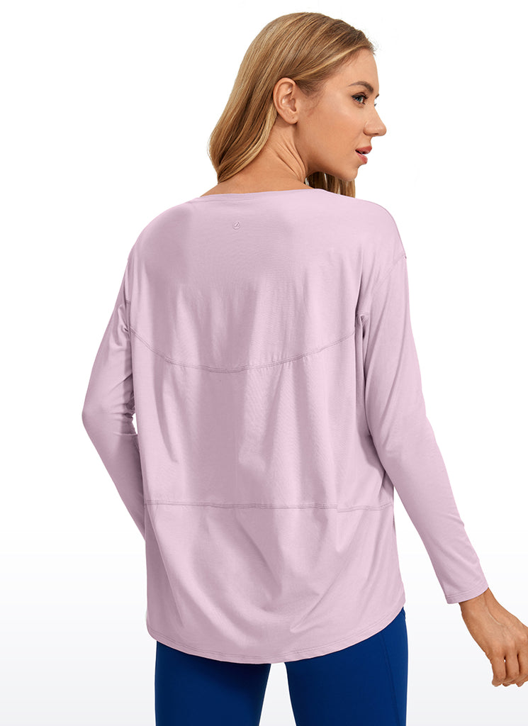 CRZ YOGA Women's Casual Loose Fit Pima Cotton Long Sleeves Boat Neck White Opal