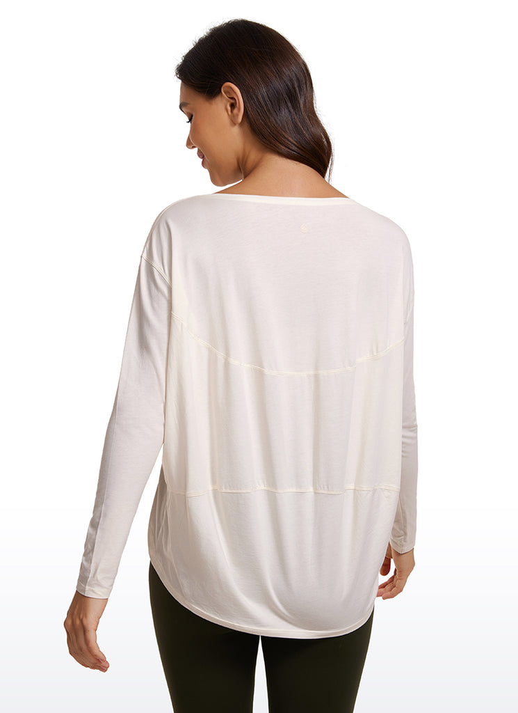 CRZ YOGA Women's Casual Loose Fit Pima Cotton Long Sleeves Boat Neck Sonic Pink