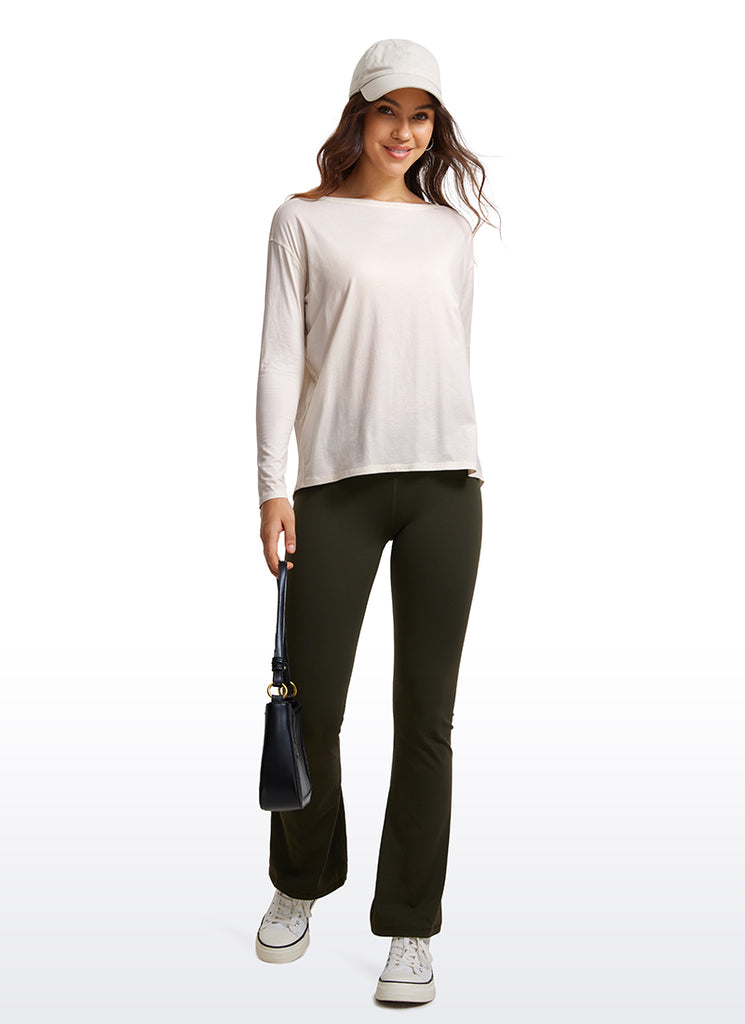 CRZ YOGA Women's Casual Loose Fit Pima Cotton Long Sleeves Boat Neck Dark Red 2