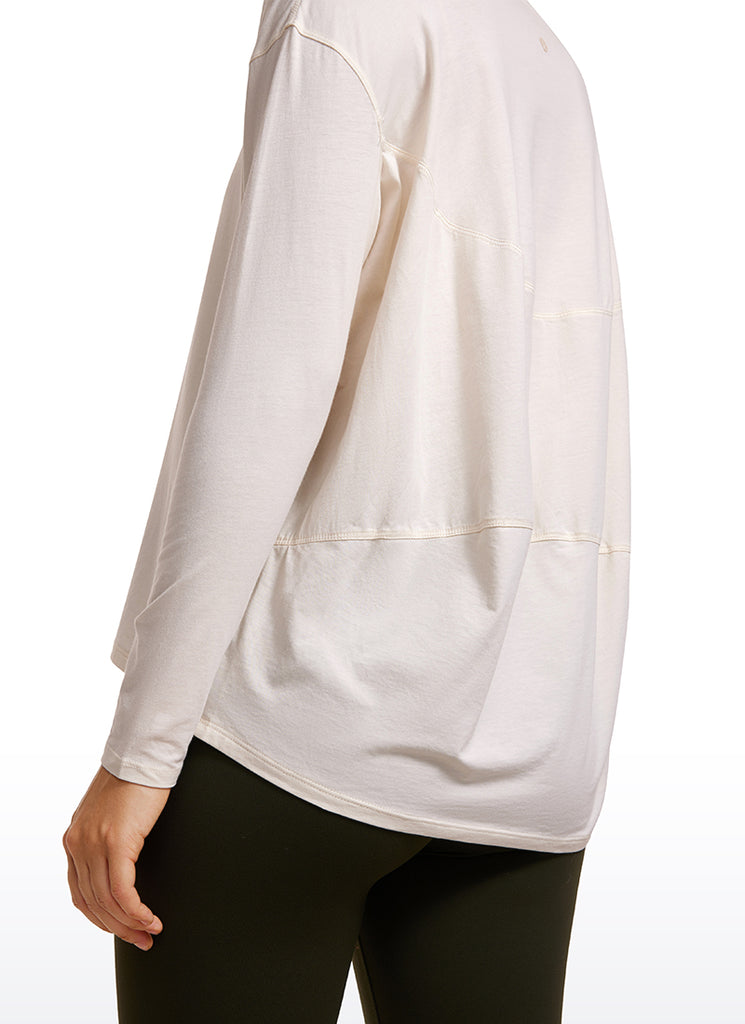 CRZ YOGA Women's Casual Loose Fit Pima Cotton Long Sleeves Boat Neck Dark Red 2