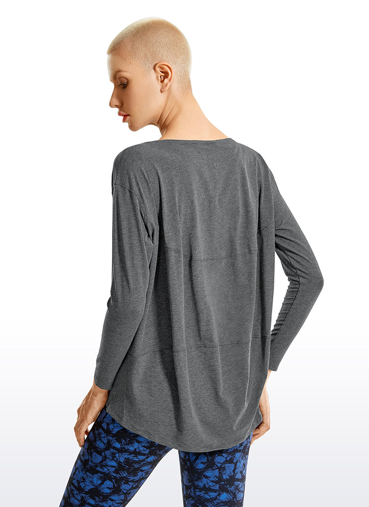 CRZ YOGA Women's Casual Loose Fit Pima Cotton Long Sleeves Boat Neck Berry heather