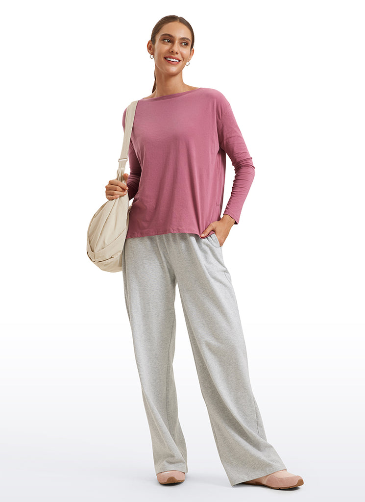 CRZ YOGA Women's Casual Loose Fit Pima Cotton Long Sleeves Boat Neck Berry heather