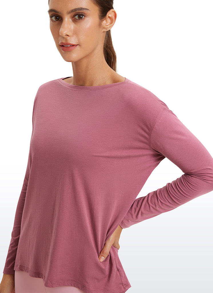 CRZ YOGA Women's Casual Loose Fit Pima Cotton Long Sleeves Boat Neck Carbon heather