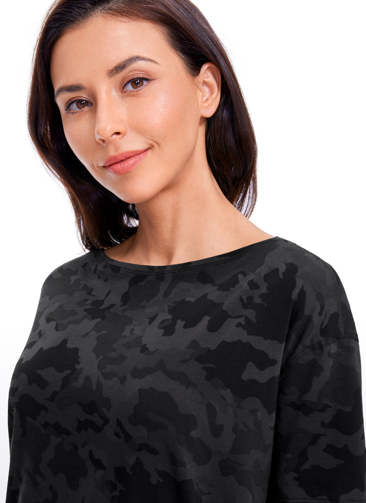 CRZ YOGA Women's Yoga Loose Fit Pima Cotton Short Sleeves Boat Neck Misty Merlot