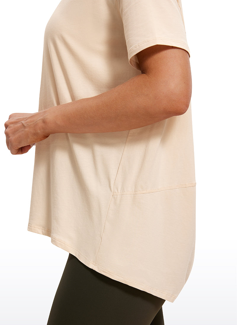 CRZ YOGA Women's Yoga Loose Fit Pima Cotton Short Sleeves Boat Neck Camo Multi 6