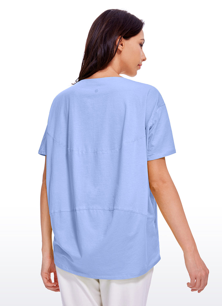 CRZ YOGA Women's Yoga Loose Fit Pima Cotton Short Sleeves Boat Neck Camo Multi 6