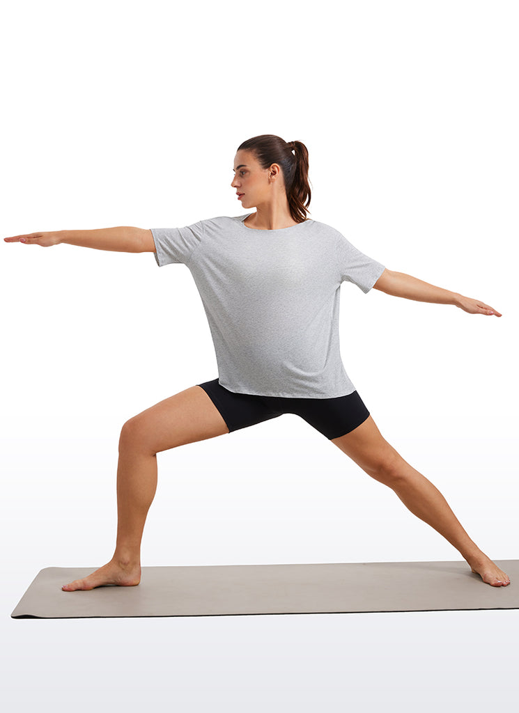 CRZ YOGA Women's Yoga Loose Fit Pima Cotton Short Sleeves Boat Neck High Visibility Yellow