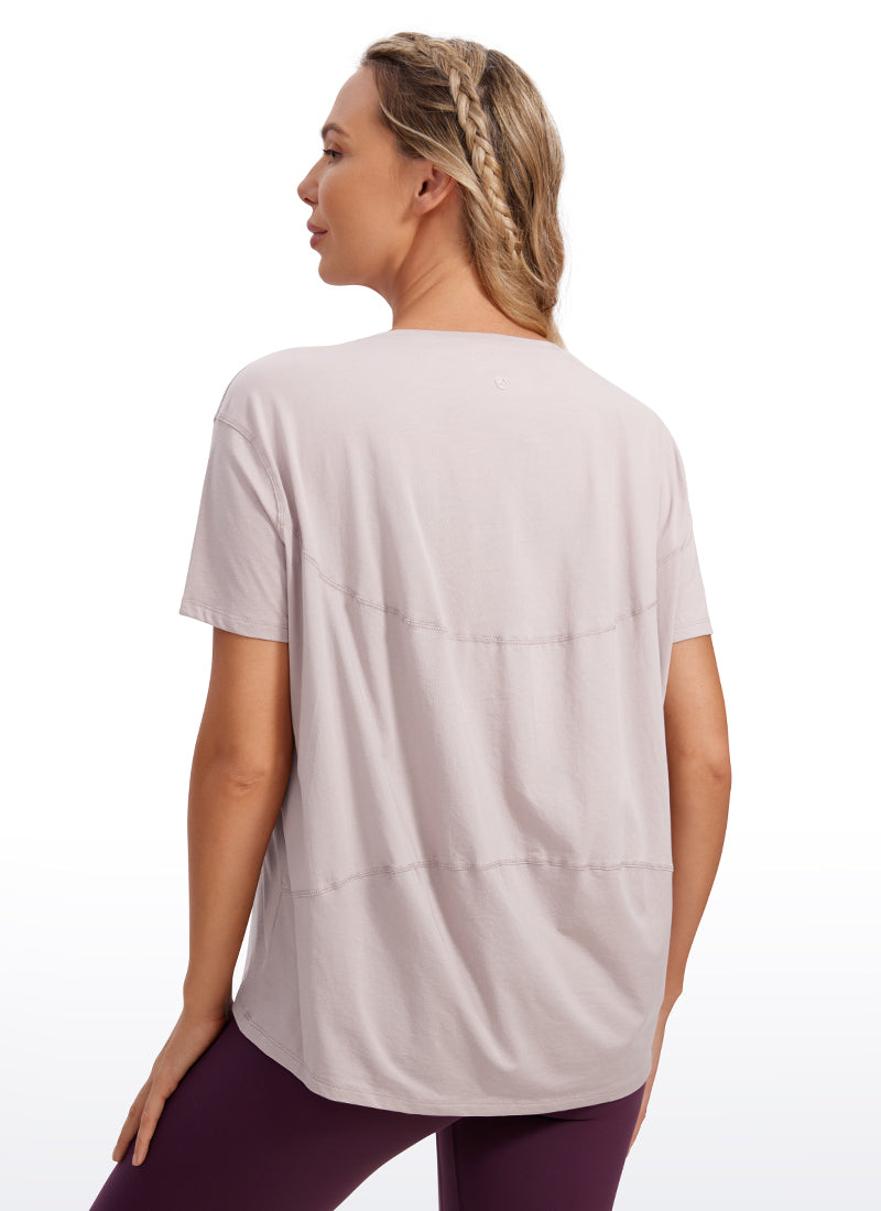 CRZ YOGA Women's Yoga Loose Fit Pima Cotton Short Sleeves Boat Neck Festival Red