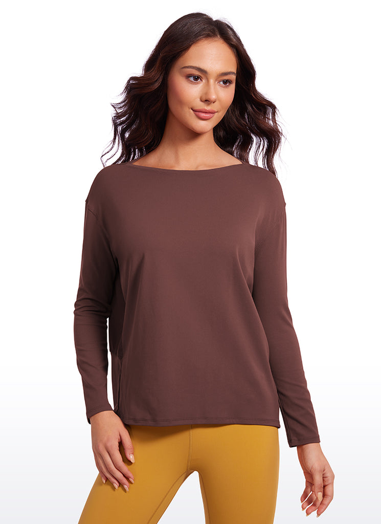 CRZ YOGA Women Butterluxe Yoga Back Hem Loose Fit Lounge Long Sleeves Deep Red
