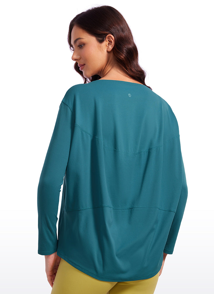 CRZ YOGA Women Butterluxe Yoga Back Hem Loose Fit Lounge Long Sleeves Taupe