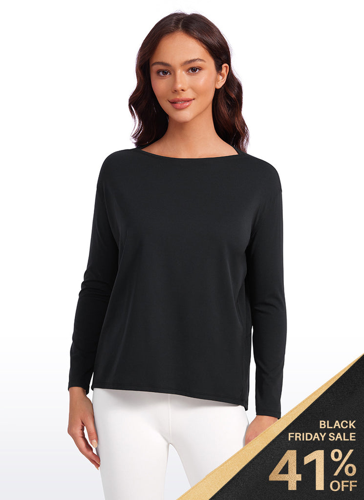 CRZ YOGA Women Butterluxe Yoga Back Hem Loose Fit Lounge Long Sleeves White