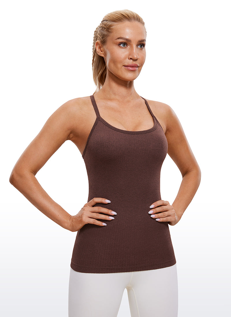 CRZ YOGA Women's Yoga Slim Fit Tops Seamless Built-in Bra Tank Y-back Taupe