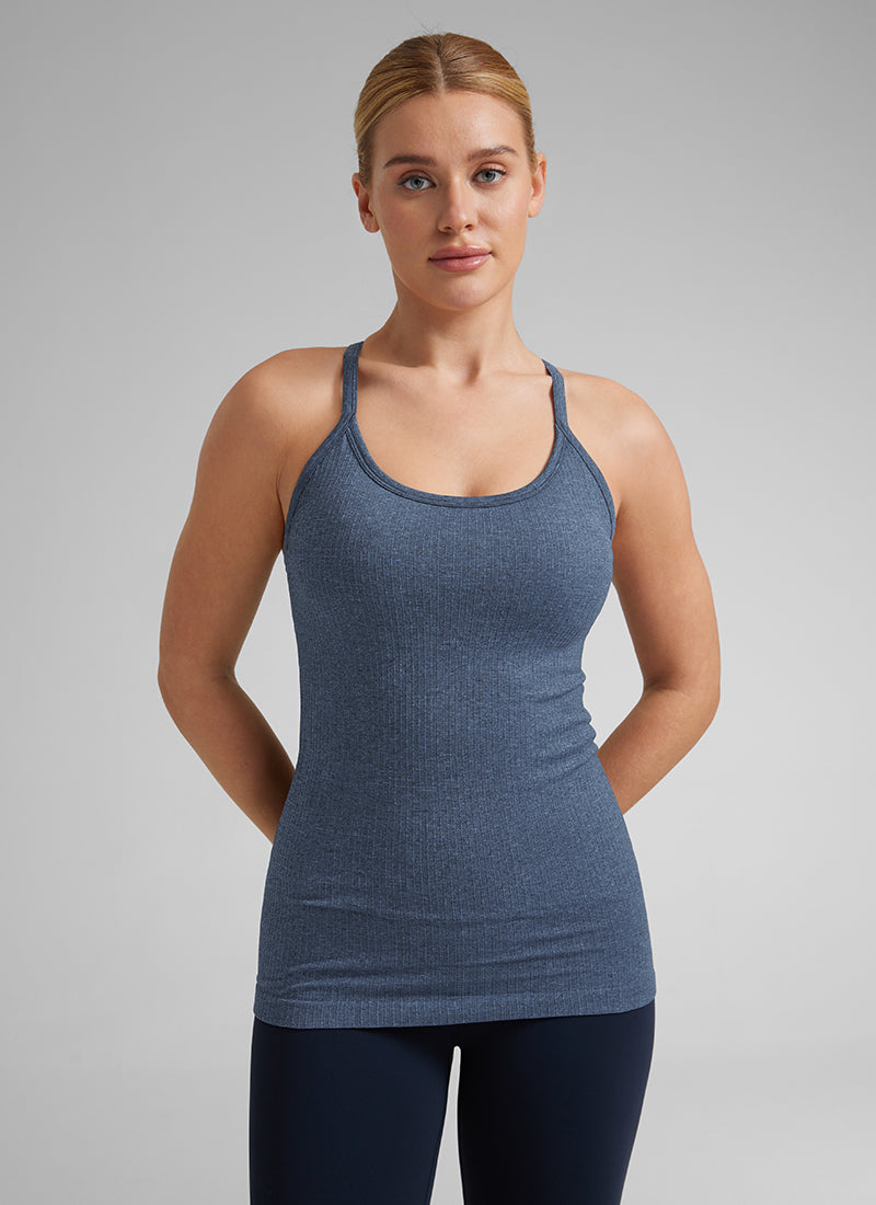 CRZ YOGA Women's Yoga Slim Fit Tops Seamless Built-in Bra Tank Y-back Gray-blue