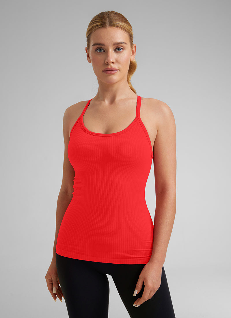 CRZ YOGA Women's Yoga Slim Fit Tops Seamless Built-in Bra Tank Y-back Dark Red