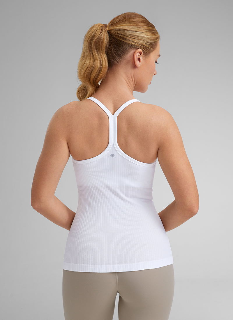CRZ YOGA Women's Yoga Slim Fit Tops Seamless Built-in Bra Tank Y-back White