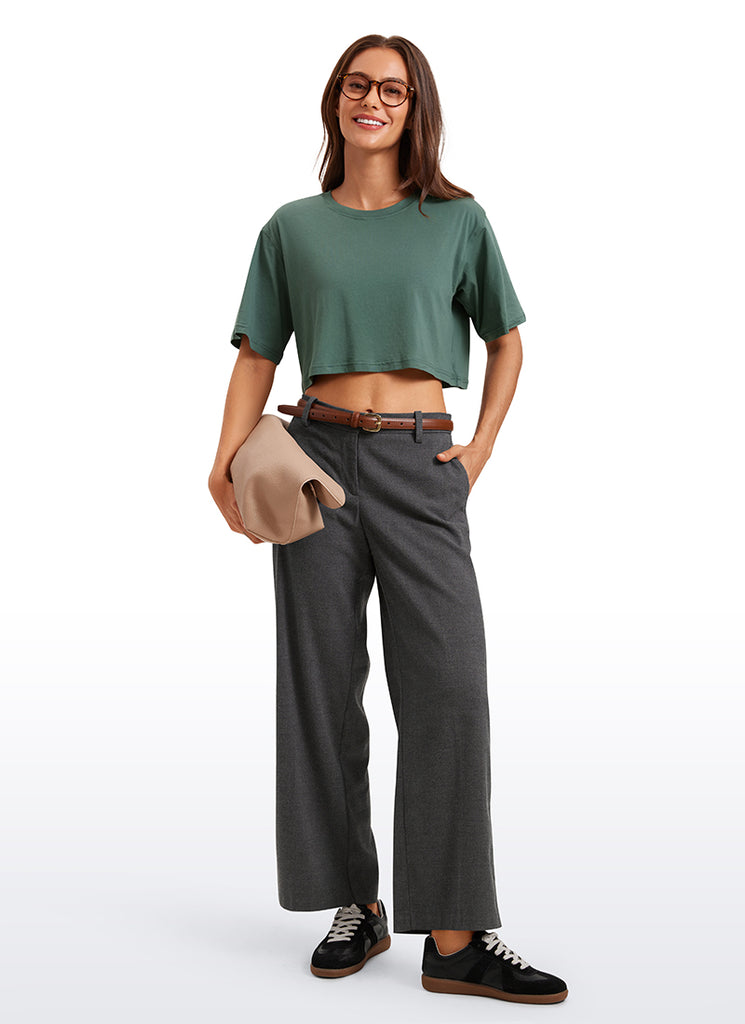 CRZ YOGA Women's Casual Loose Fit Pima Cotton Short Sleeves Cropped Graphite Green