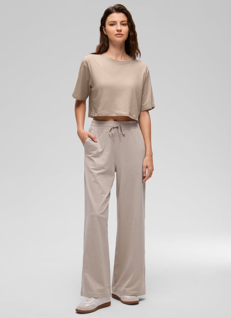 CRZ YOGA Women's Casual Loose Fit Pima Cotton Short Sleeves Cropped Mortar color