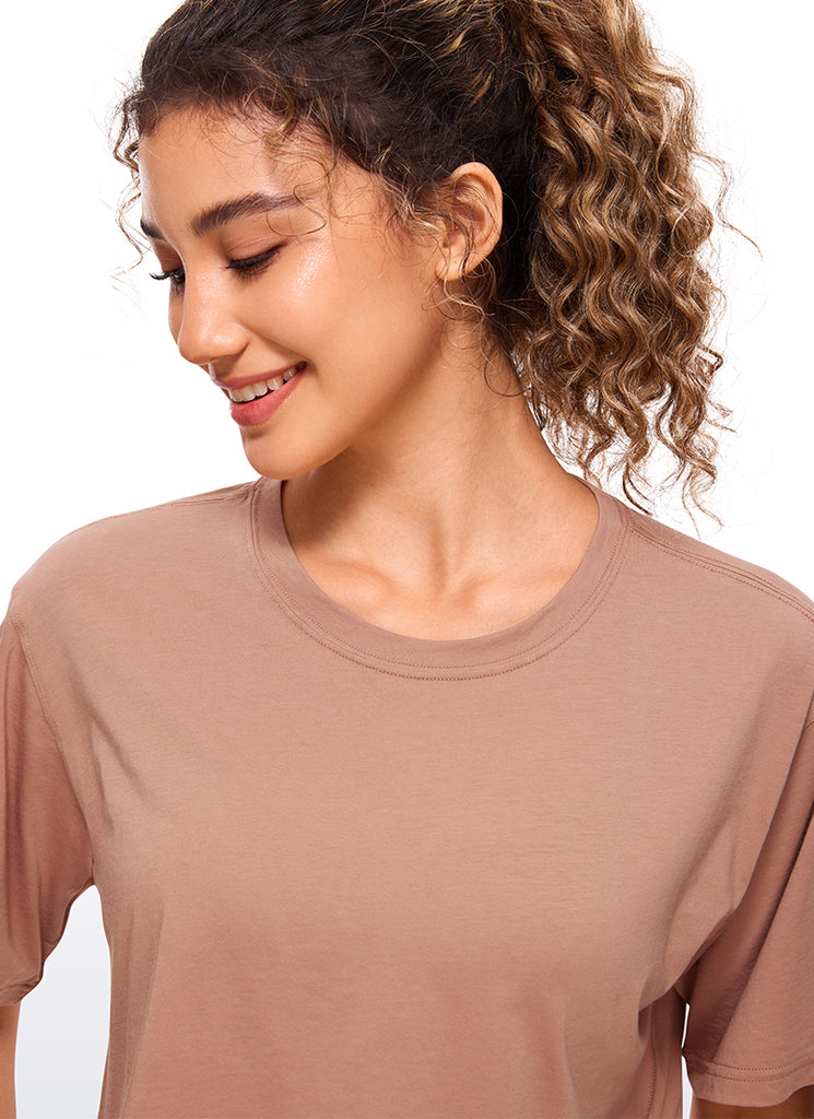 CRZ YOGA Women's Casual Loose Fit Pima Cotton Short Sleeves Cropped Bright Verdancy