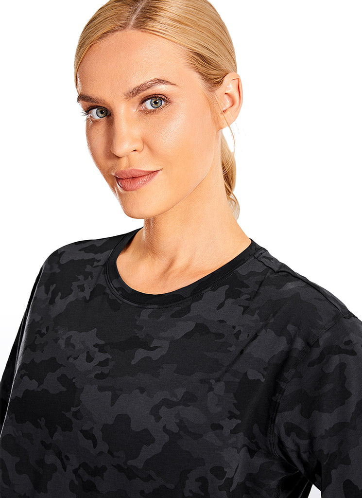 CRZ YOGA Women's Casual Loose Fit Pima Cotton Short Sleeves Cropped Camo Multi 6