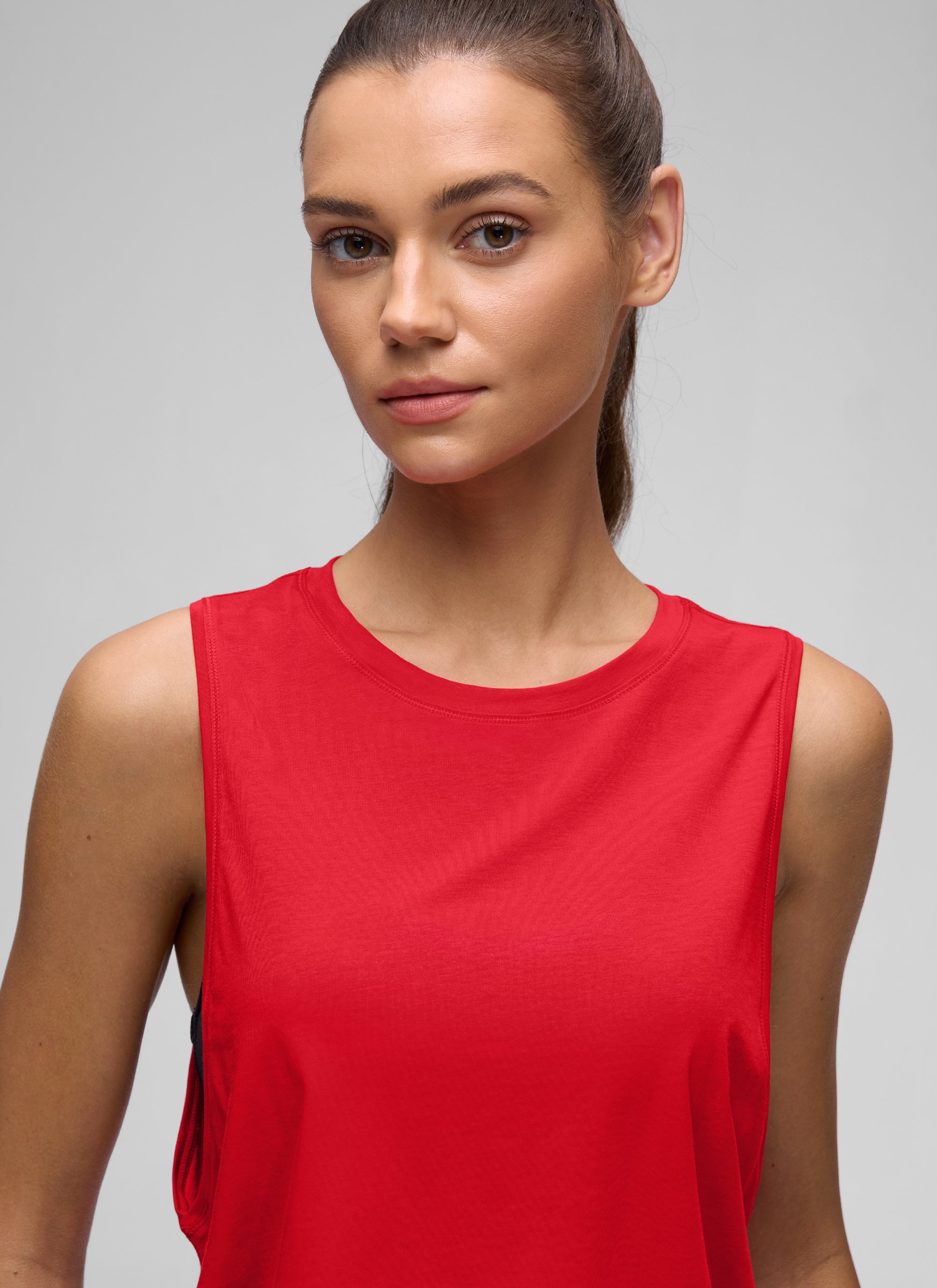 CRZ YOGA Women's Yoga Loose Fit Top Pima Cotton Crop Tank Deep Armhole Festival Red