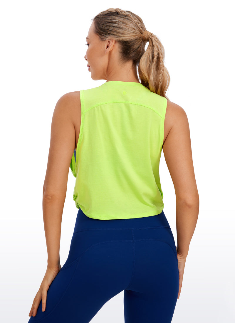 CRZ YOGA Women's Yoga Loose Fit Top Pima Cotton Crop Tank Deep Armhole Navy