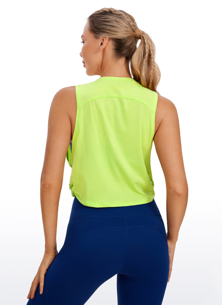 CRZ YOGA Women's Yoga Loose Fit Top Pima Cotton Crop Tank Deep Armhole Navy