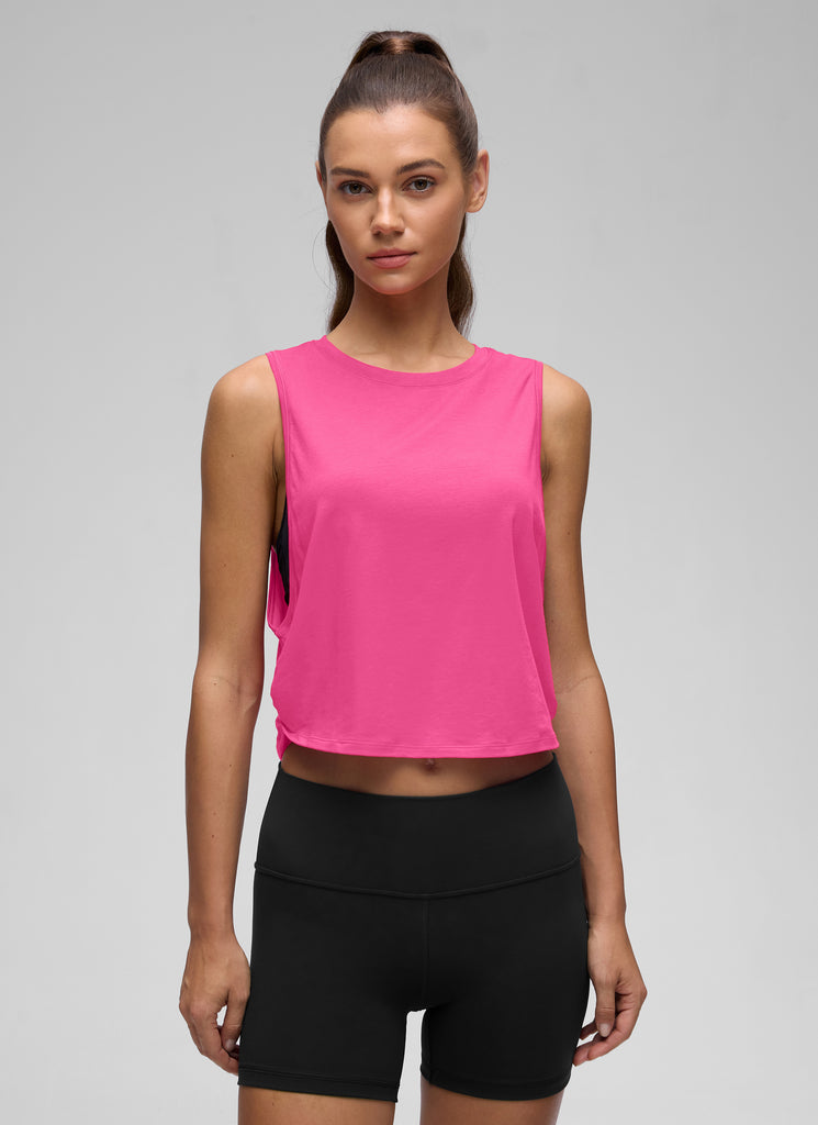 CRZ YOGA Women's Yoga Loose Fit Top Pima Cotton Crop Tank Deep Armhole Grey Olive