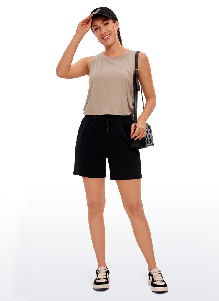 CRZ YOGA Women's Yoga Loose Fit Top Pima Cotton Crop Tank Deep Armhole Strong Blue