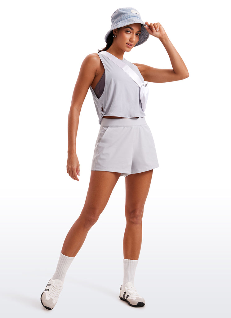 CRZ YOGA Women's Yoga Loose Fit Top Pima Cotton Crop Tank Deep Armhole Iced Iris