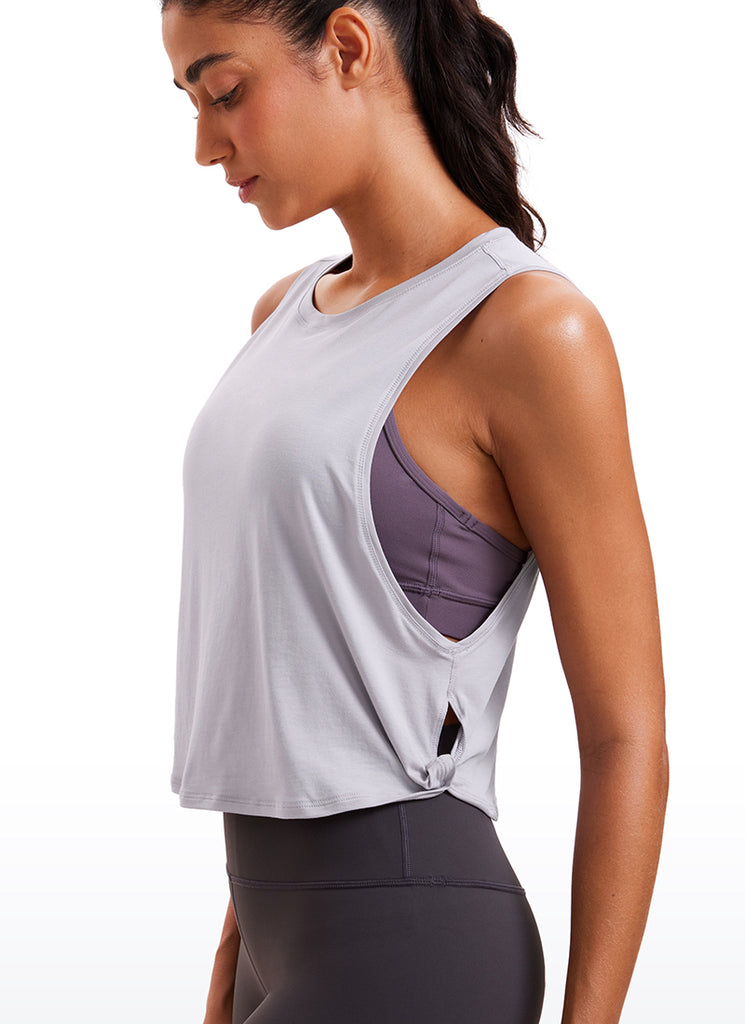 CRZ YOGA Women's Yoga Loose Fit Top Pima Cotton Crop Tank Deep Armhole Iced Iris