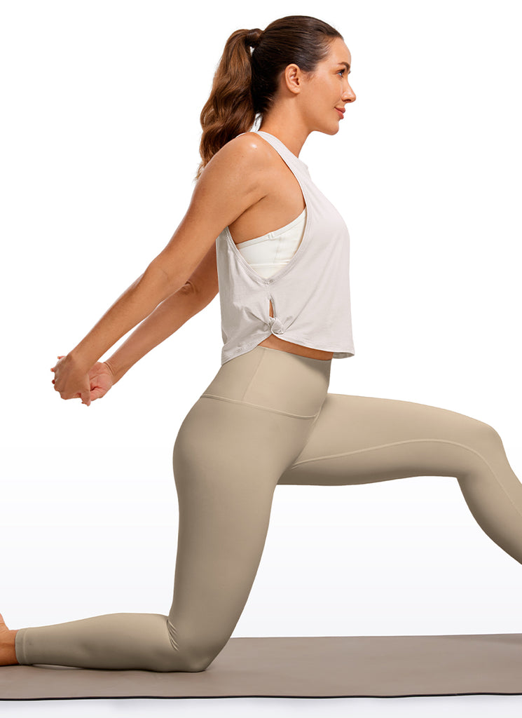 CRZ YOGA Women's Yoga Loose Fit Top Pima Cotton Crop Tank Deep Armhole White Apricot