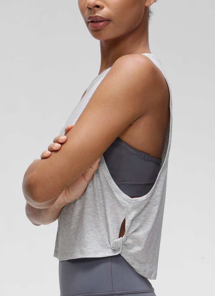 CRZ YOGA Women's Yoga Loose Fit Top Pima Cotton Crop Tank Deep Armhole White Apricot