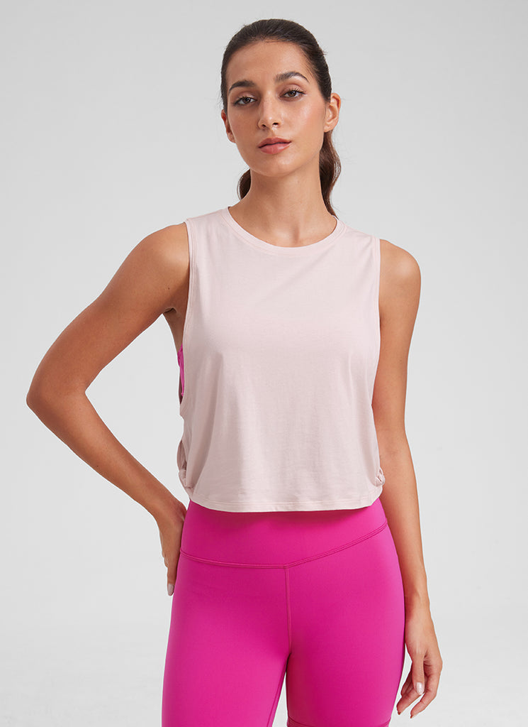 CRZ YOGA Women's Yoga Loose Fit Top Pima Cotton Crop Tank Deep Armhole Dark Carbon