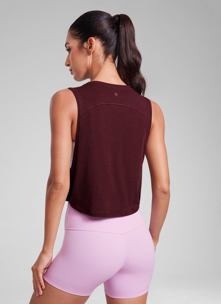 CRZ YOGA Women's Yoga Loose Fit Top Pima Cotton Crop Tank Deep Armhole Berry heather